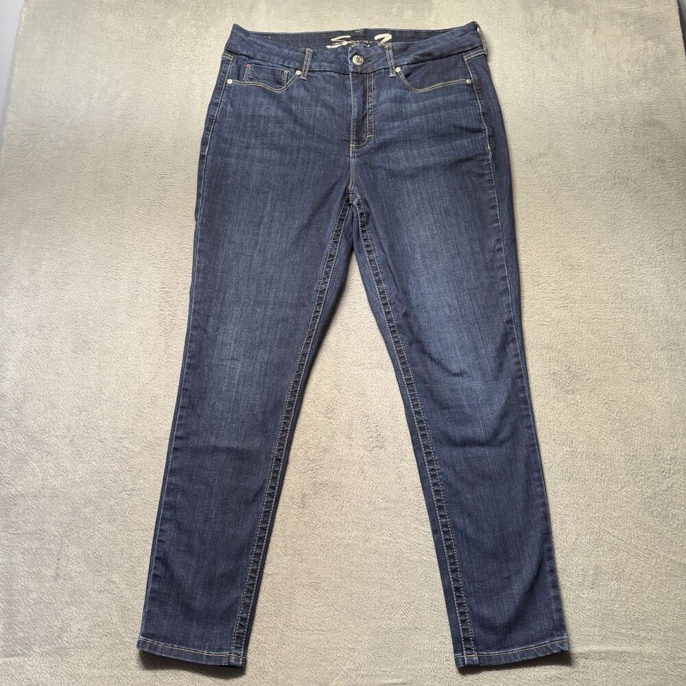 Seven7 Womens 16 High Rise Skinny Jeans Blue Dark Wash Stretch Tummyless EUC